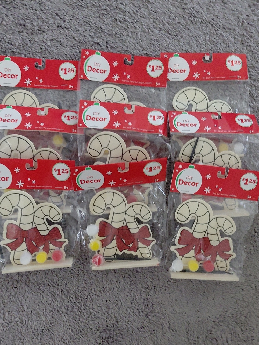 DIY Decor Wooden Candy Cane Ornaments with Red Bows (Set)